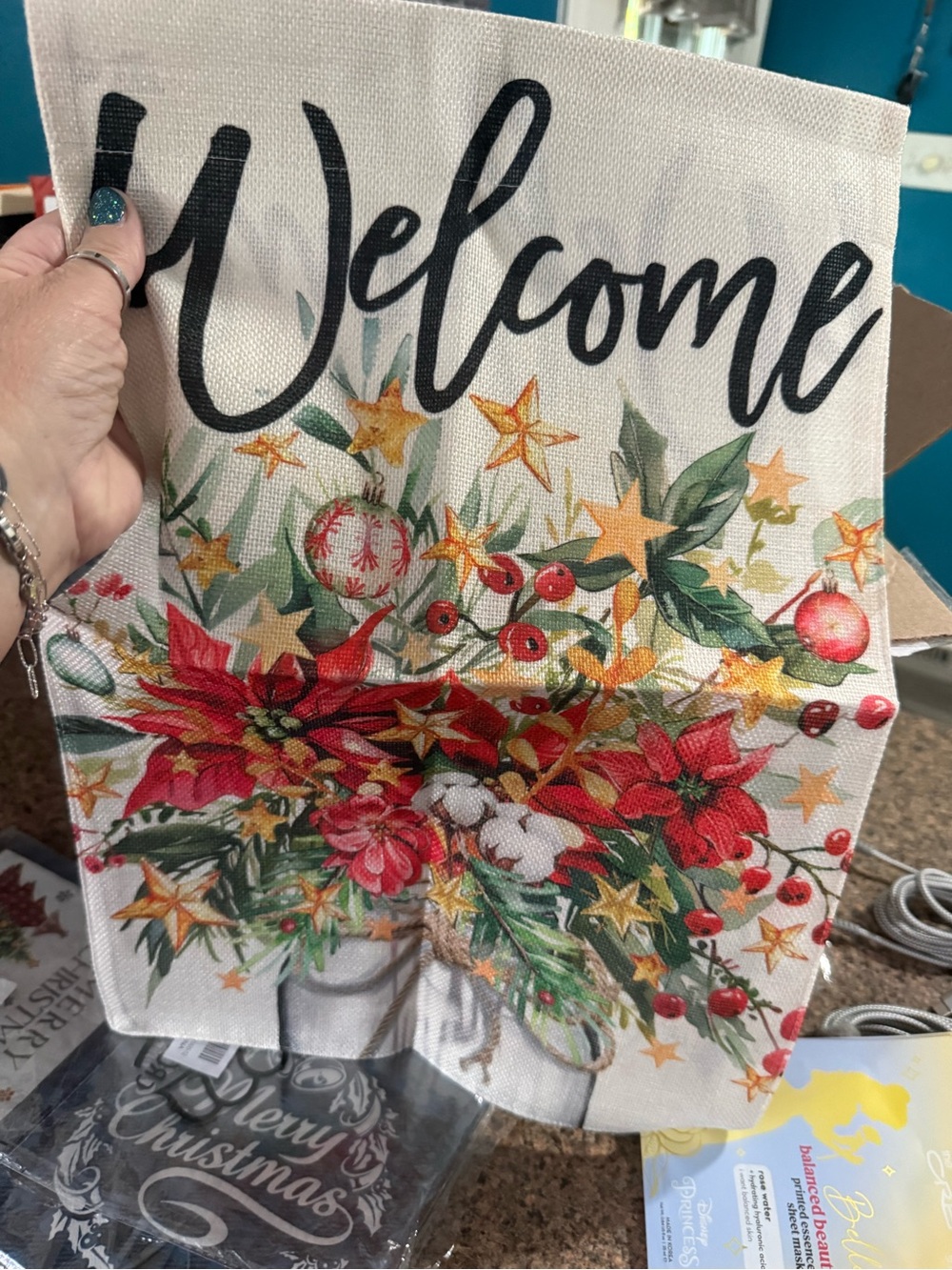 Welcome Poinsettia Holiday Garden Flag - Red, Green, Gold